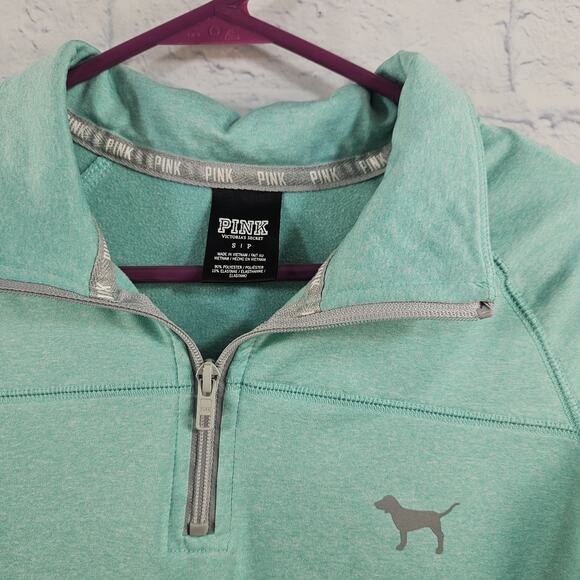 Victoria's Secret Pink Small Heathered Mint Green Quarter Zip Pullover Top - Picture 2 of 5